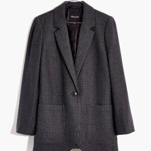 EUC Women's Madewell Houndstooth Larsen Oversized Blazer Sz Sm Wool Blend